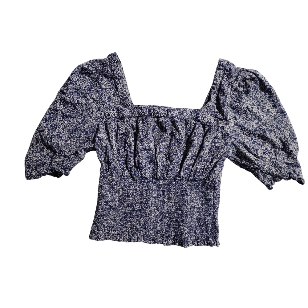 Universal Thread Smocked Puff Sleeve Floral Print Square Neck Crop Top Size S